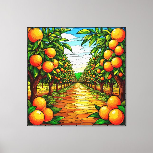 Vibrant Orange Orchard Under a Bright Blue Sky Canvas Print (Front)