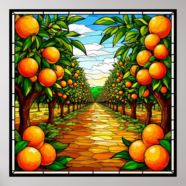 Vibrant Orange Orchard Under a Bright Blue Sky Poster (Front)