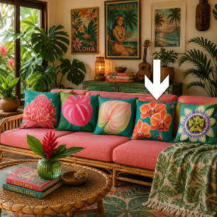 Vibrant Orange Orchid Spray Painting Teal Cushion