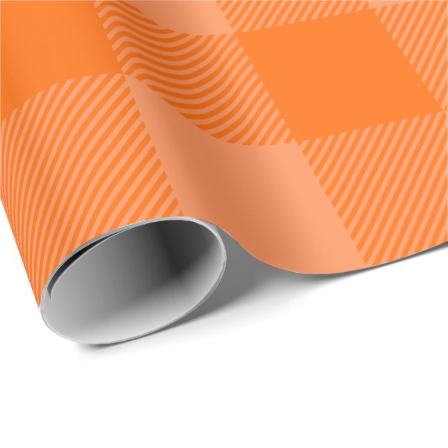 Vibrant Orange & Pale Orange Autumn Buffalo Plaid Wrapping Paper (Roll Corner)