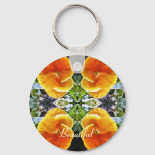 Vibrant Orange Pansies Botanical Natural Key Ring
