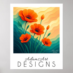 Vibrant Orange Poppies Modern Botanical Art Poster