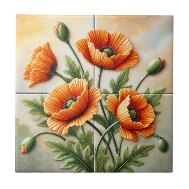 Vibrant Orange Poppy  Tile (Front)