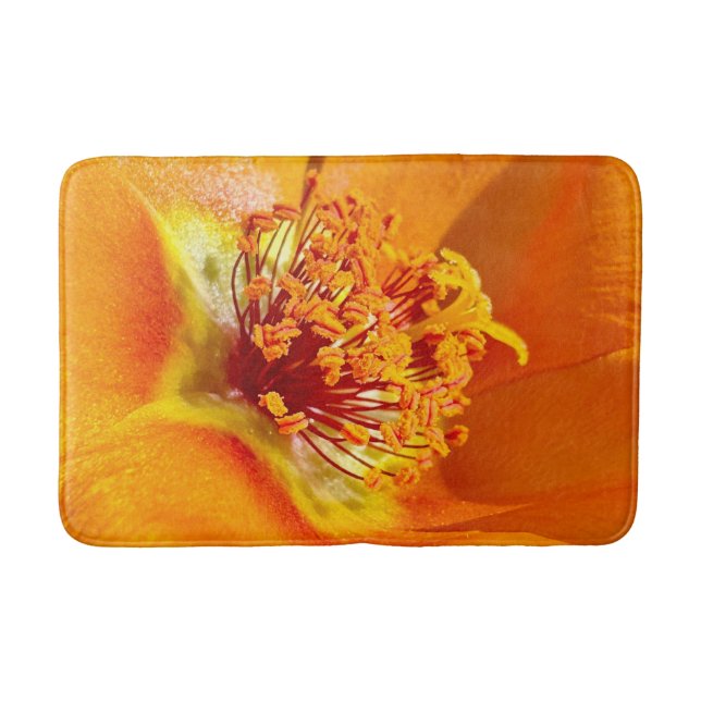 Vibrant Orange Portulaca Grandiflora Throw Pillow Bath Mat (Front)