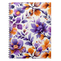 Vibrant Orange & Purple Floral Watercolor NoteBook