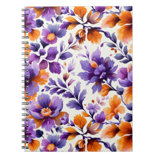 Vibrant Orange & Purple Floral Watercolor | Spiral Notebook
