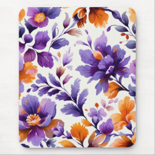 Vibrant Orange & Purple Watercolor Floral  Mouse Mat