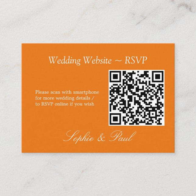 Vibrant Orange QR Code Website RSVP Card (Front)