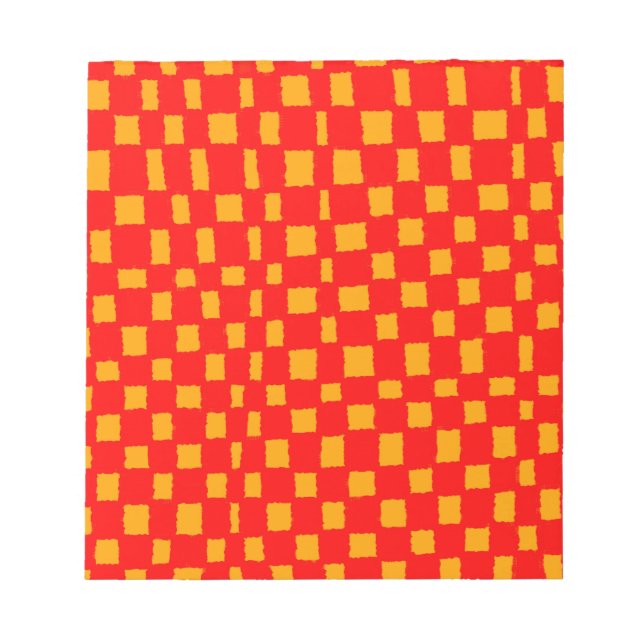 Vibrant Orange Red Chequered Chequerboard Pattern Notepad (Front)