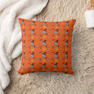 Vibrant Orange Retro Disco Halloween Throw Pillow
