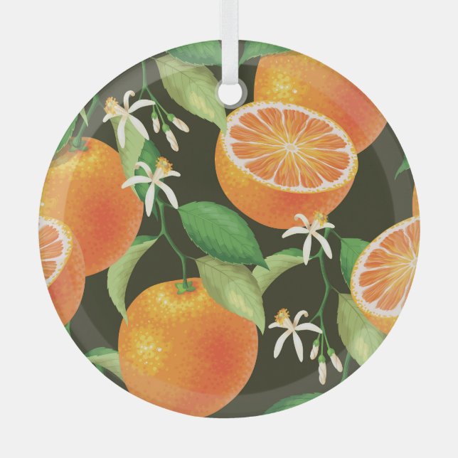Vibrant Orange Seamless Pattern Design Glass Tree Decoration (Front)