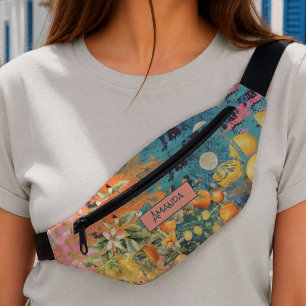 Vibrant Orange Sicilian Floral Citrus Tile Art Bum Bags