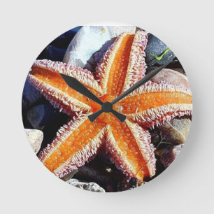 Vibrant Orange Starfish Beach Wall Clock