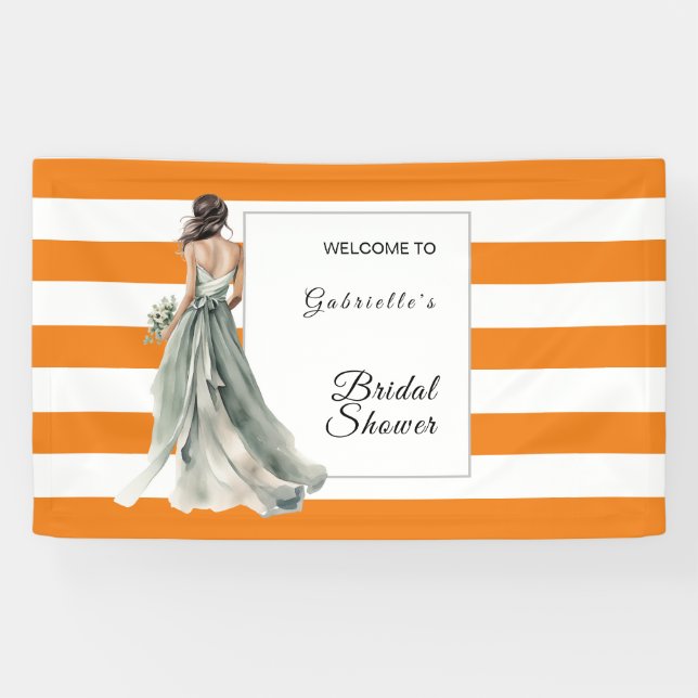 Vibrant Orange Stripes Bright Vivid Bridal Shower Banner (Horizontal)