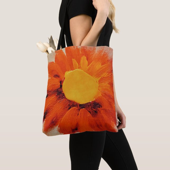 Vibrant Orange Sunflower Tote Bag (Close Up)
