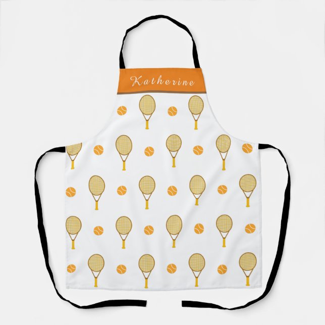 Vibrant Orange Tennis Fun Personalised Player Cute Apron (Front)