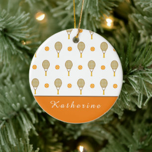 Vibrant Orange Tennis Fun Personalised Player Cute Ceramic Tree Decoration