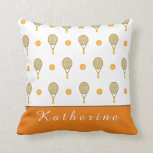 Vibrant Orange Tennis Fun Personalised Player Cute Cushion