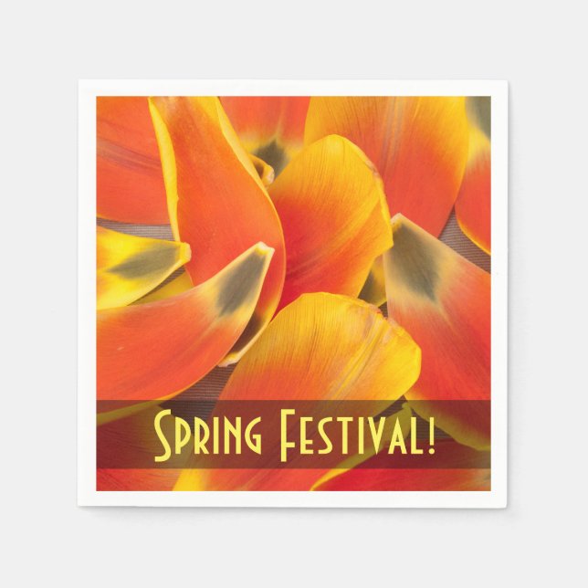 Vibrant Orange Tulip Petal Photograph Personalised Napkin (Front)
