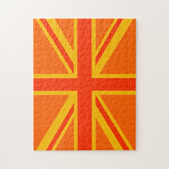 Vibrant Orange Union Jack British Flag Swag Jigsaw Puzzle (Vertical)