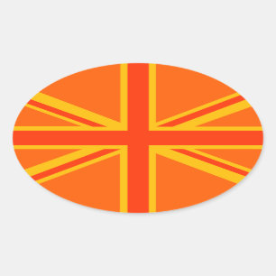 Vibrant Orange Union Jack British Flag Swag Oval Sticker