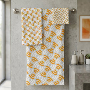 Vibrant Orange Wave Geometric Abstract Pattern Bath Towel Set