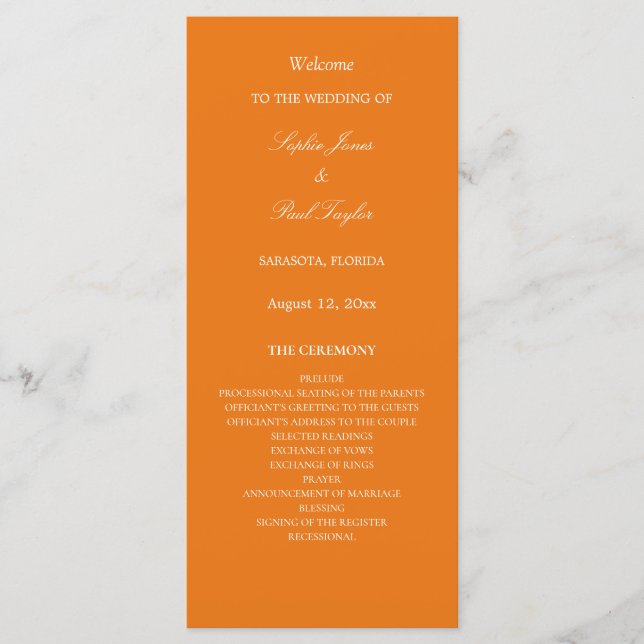 Vibrant Orange Wedding Program (Front)