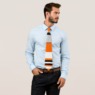 Vibrant Orange, White, Black, and Ash Striped Tie