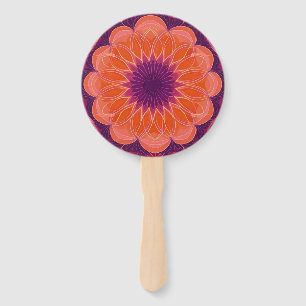 Vibrant Orange with Purple Floral Kaleidoscope Hand Fan