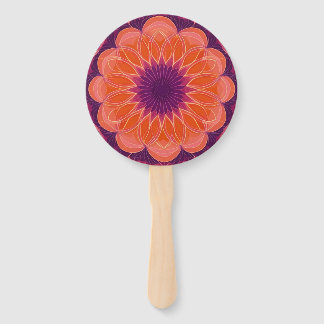 Vibrant Orange with Purple Floral Kaleidoscope Hand Fan