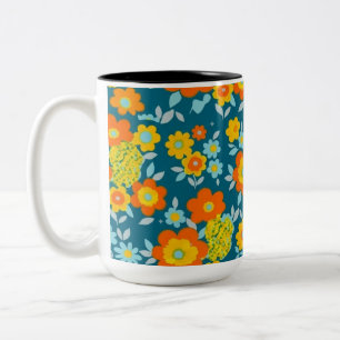 Vibrant Orange & Yellow Blooms on Deep Teal Two-Tone Coffee Mug
