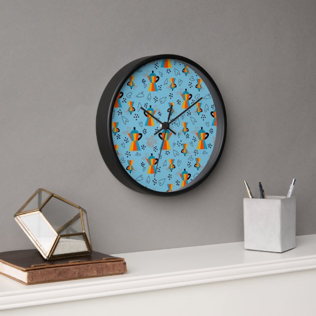 Vibrant Oranges Blues Coffee Lovers Quote Clock (Office)