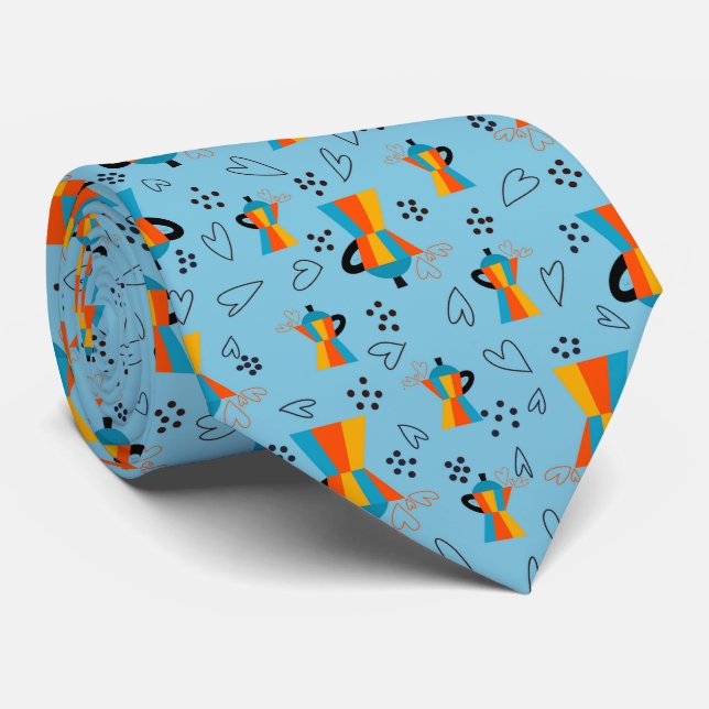 Vibrant Oranges Blues Coffee Lovers Tie (Rolled)
