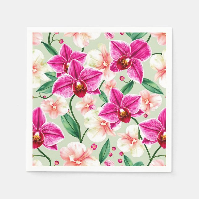 Vibrant Orchid Watercolor Pattern in Magenta  Napkin (Front)