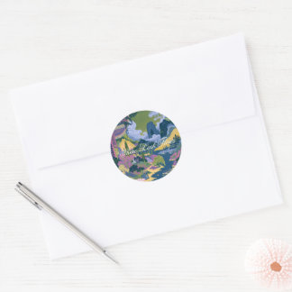 Vibrant Oriental Garden Landscape Art Classic Round Sticker