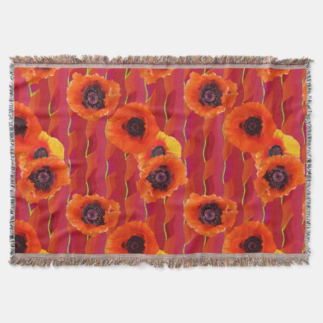 Vibrant Oriental Poppies Throw Blanket (Front)