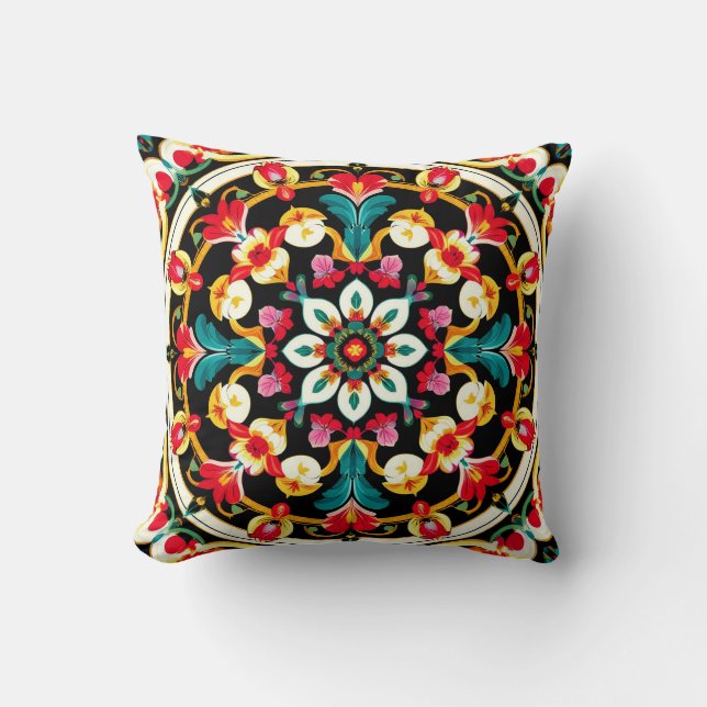 Vibrant Ornate Mandala Design Cushion (Front)