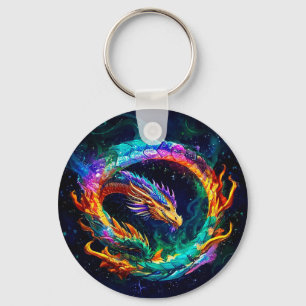 Vibrant Ouroboros Dragon Art Symbol Key Ring