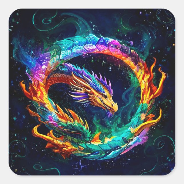 Vibrant Ouroboros Dragon Art Symbol Square Sticker (Front)