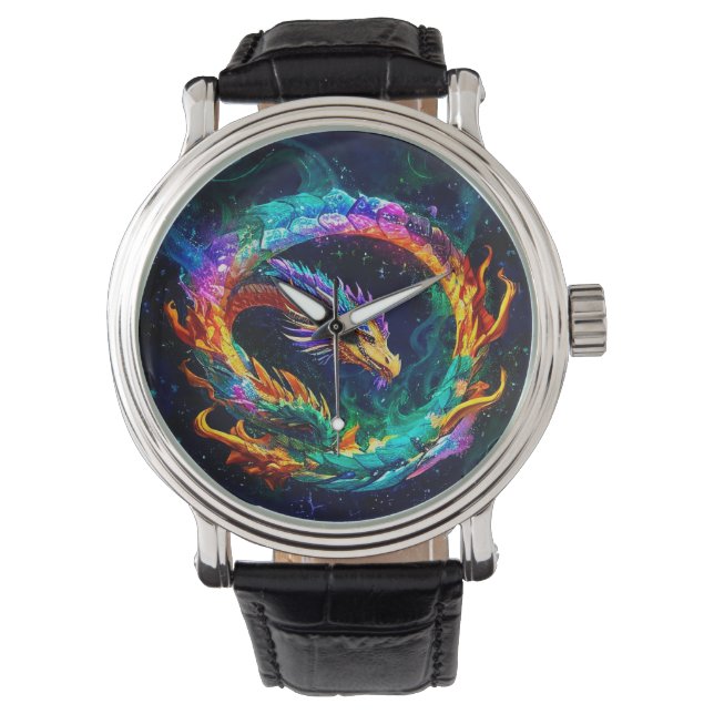 Vibrant Ouroboros Dragon Art Symbol Watch (Front)
