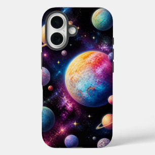 Vibrant Outer Space Galaxy Colourful Planets iPhone 16 Case