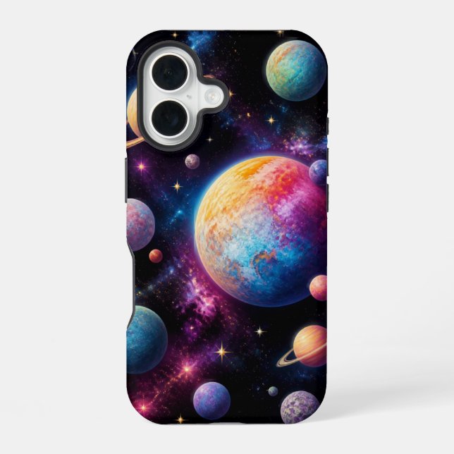 Vibrant Outer Space Galaxy | Colourful Planets iPhone 16 Case (Back)