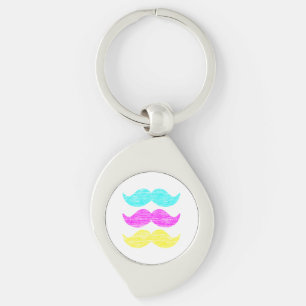 Vibrant Overlapping CMY Moustache Pattern Key Ring