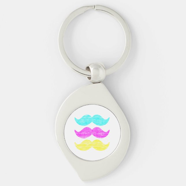 Vibrant Overlapping CMY Moustache Pattern Key Ring (Front)