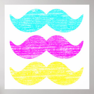 Vibrant Overlapping CMY Moustache Pattern Poster