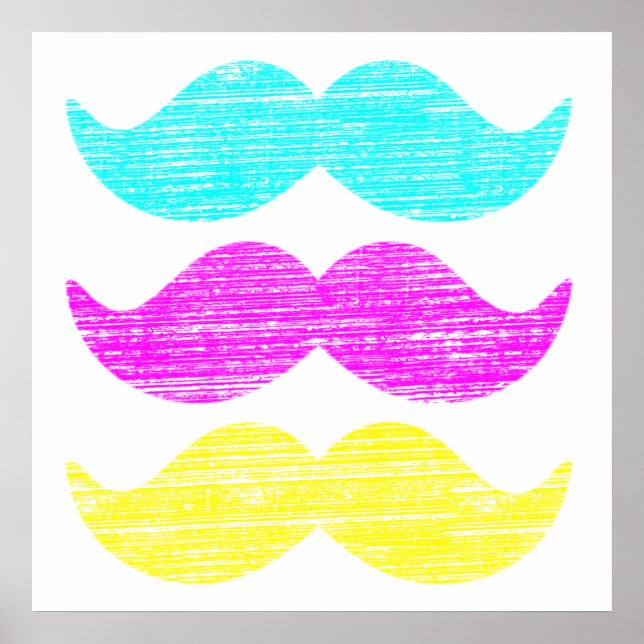 Vibrant Overlapping CMY Moustache Pattern Poster (Front)