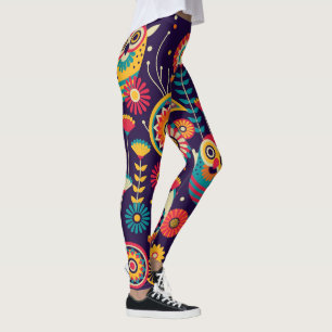 Vibrant Owl background design Leggings
