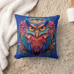 Vibrant Owl - Colorful Boho Cushion