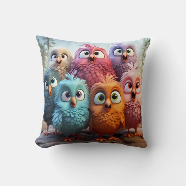 Vibrant Owl Family Gathering Cushion (Front)