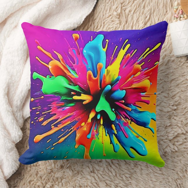 Vibrant Paint Burst Design Cushion (Blanket)